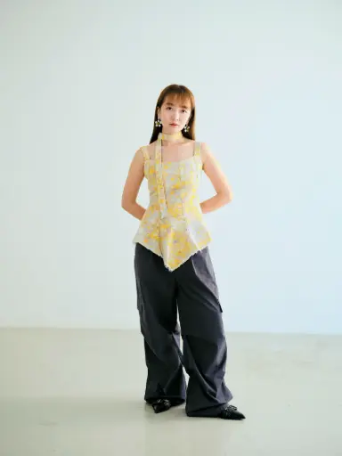 [S08102] Floral denim tank top